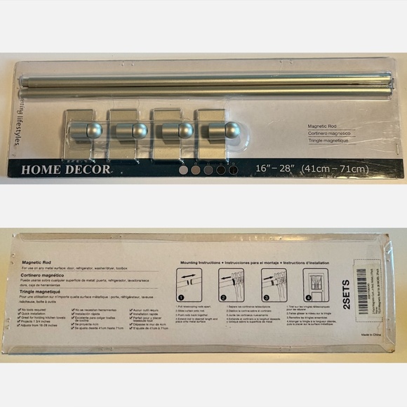 Magnetic Cafe Curtain Rods (x2) for Metal Doors adjustable 16-28" brushed nickel - Picture 2 of 5